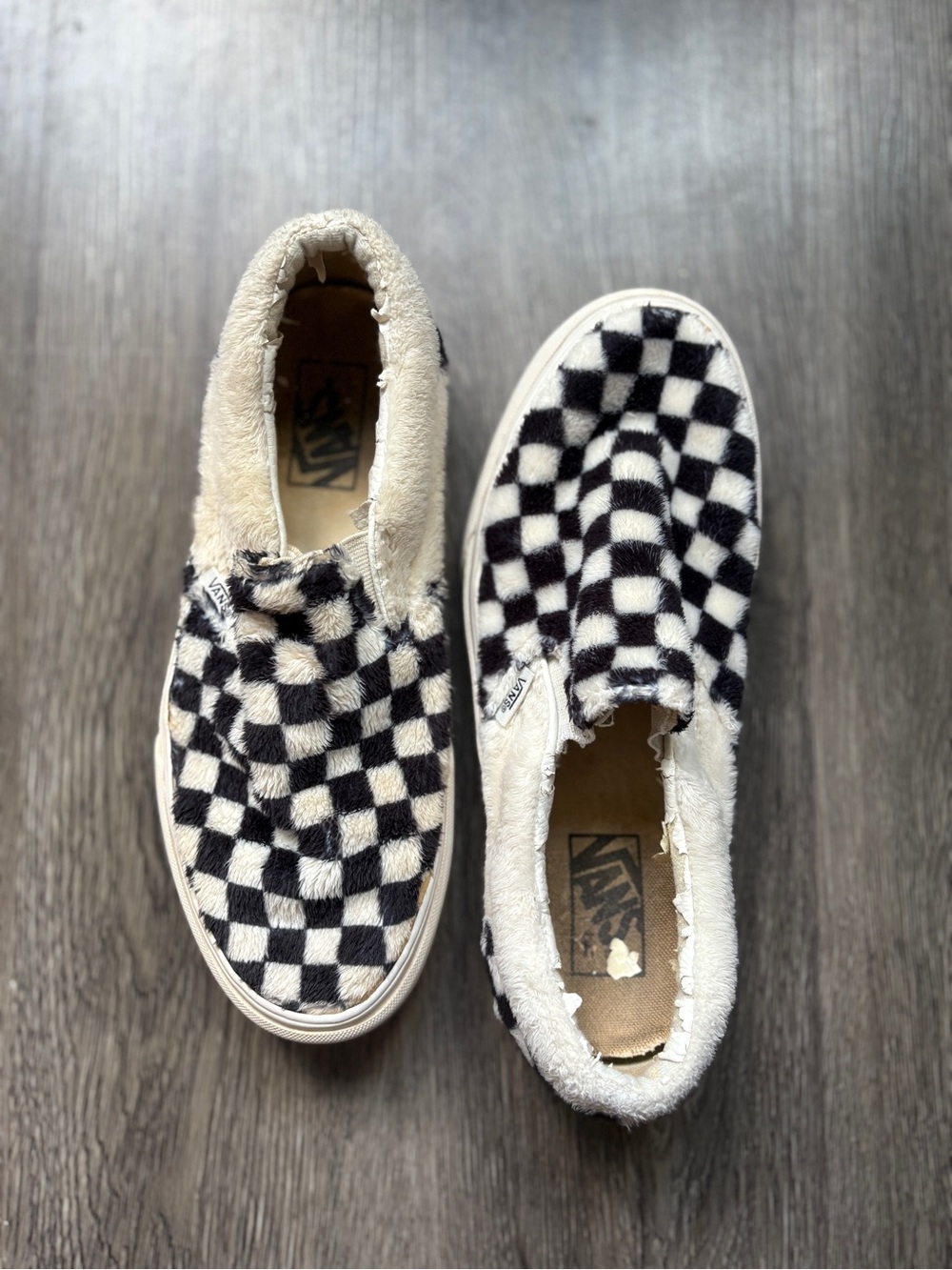 Vans Fuzzy Checkerboard Slip-On Sneakers | Men’s 7.5 Women’s 9